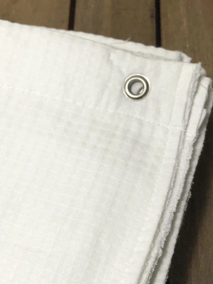 Hotel Collection Fabric Shower Curtain Cotton White Weave Squares Terry Back EUC - Image 4 of 4