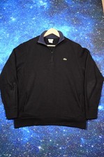 Lacoste Sweatshirt Mens XL Black 1/4 Zip Pullover Cotton Knit Croc Logo Pockets