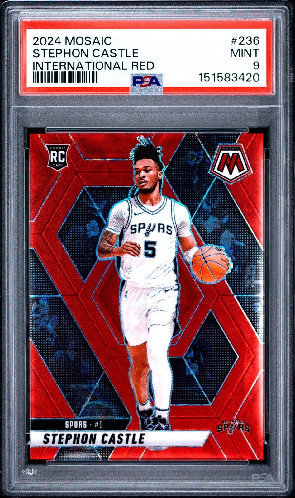 Stephon Castle #236 - 2024 Panini Mosaic International Red /75 - RC ROY - Spurs