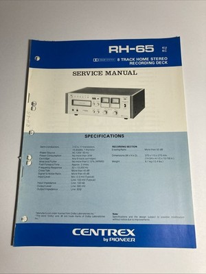 Pioneer RH-65 8-Track Player 1977 Service Manual Original | eBay