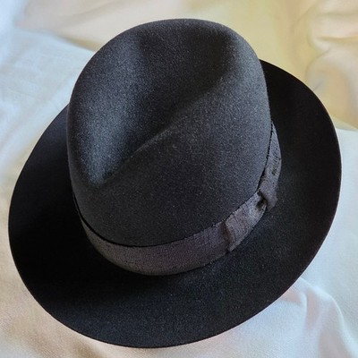 Mayser Vintage Fedora Hat 23'' Black Wool Felt 1980812 Wide Brim Germany