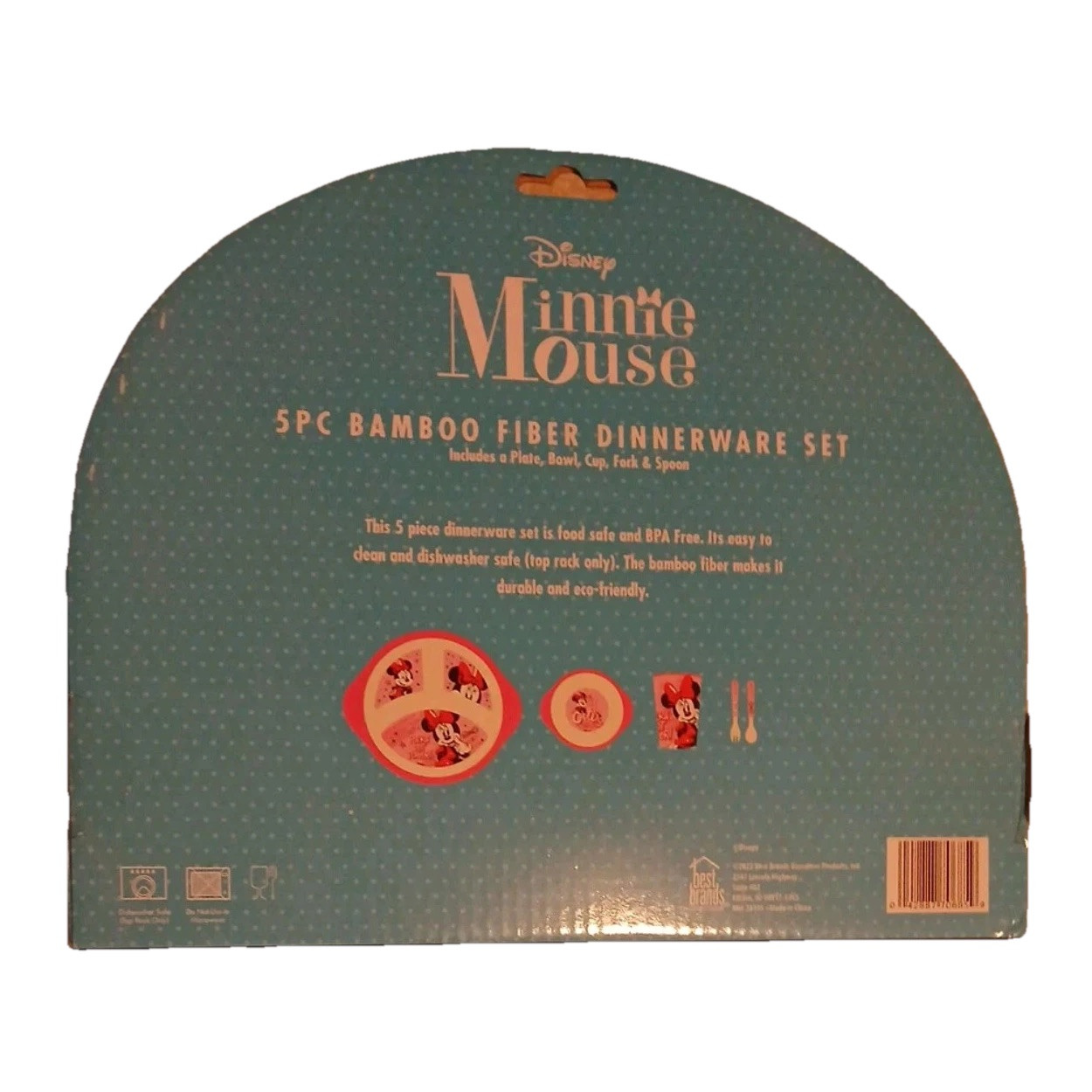 Disney Minnie Mouse Polka Dot Power 5pc Bamboo Fiber Dinnerware Plate Bowl Set