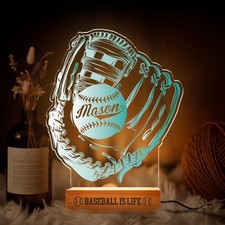 Personalized Baseball Glove Night Light   Custom LED Gift for Kids or Coach