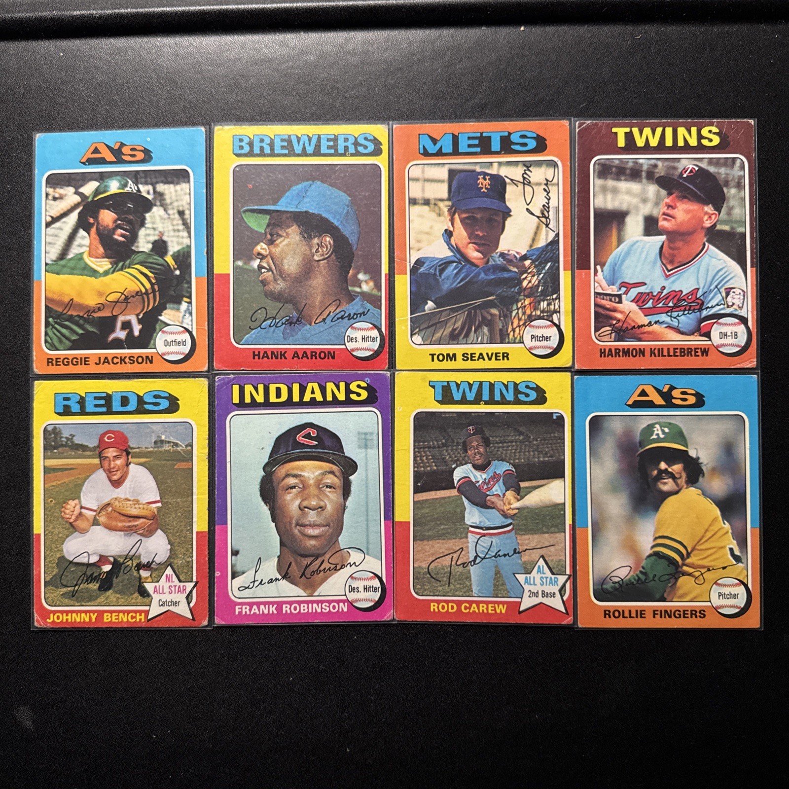 Lot of 8 - 1975 Topps - Aaron, Jackson, Killebrew, Robinson, Bench, Seaver 🔥