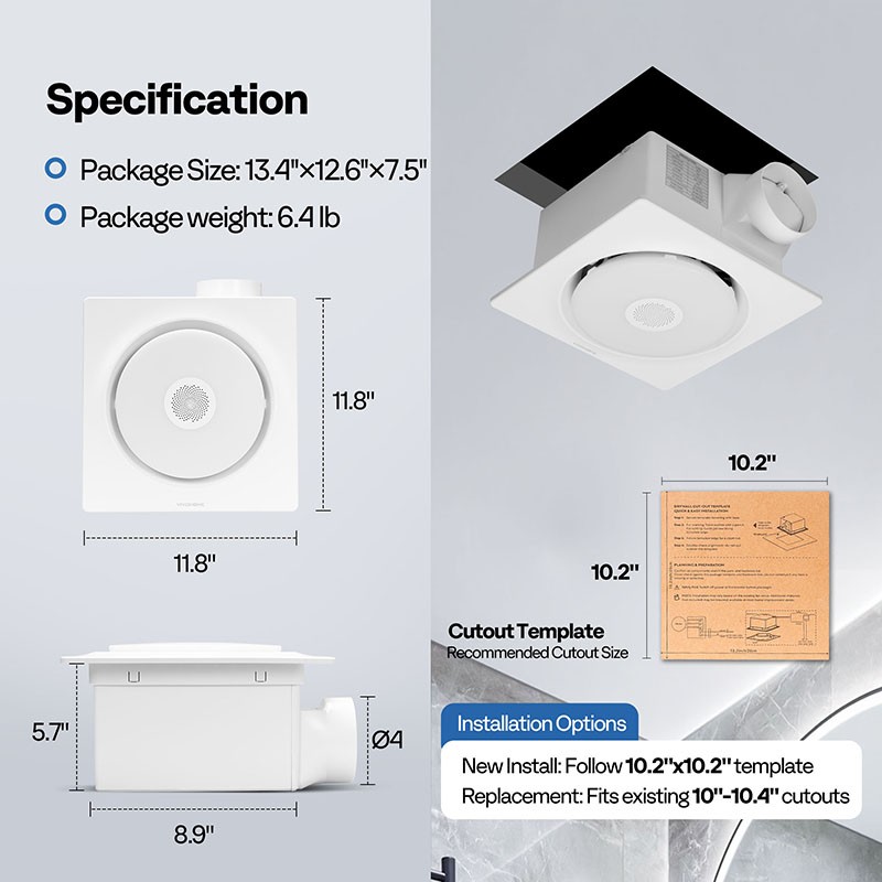 AutoFlow Bathroom Exhaust Fan with RGB Light & Humidity Sensor (30-110-160CFM)