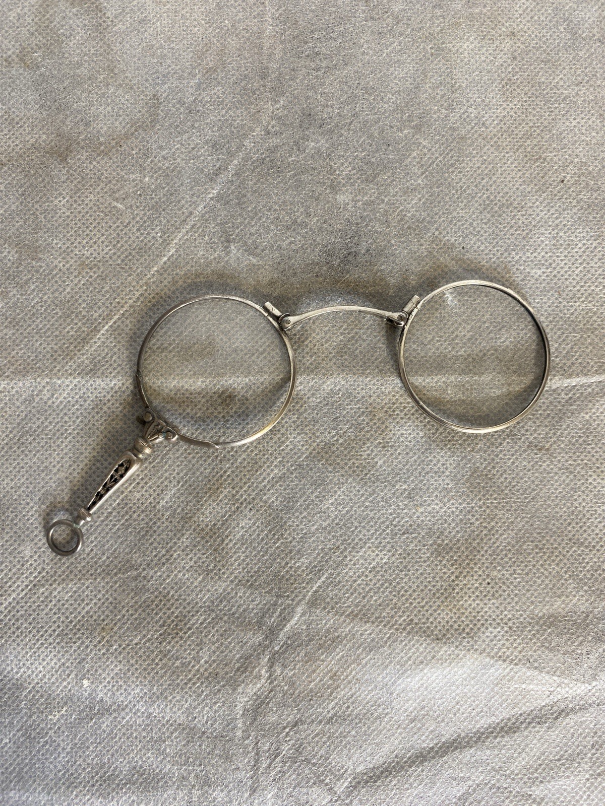 Antique Sterling Lorgnette Folding Opera Eyeglasses Victorian Excellent c. 1900