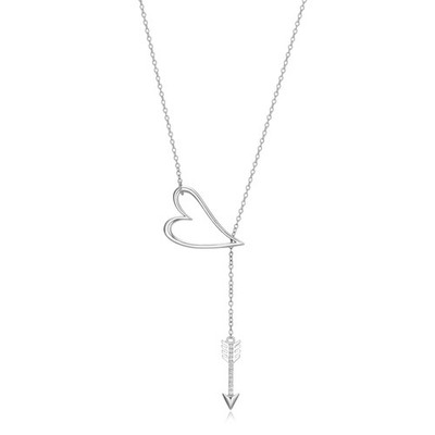.925 Sterling Silver Rhodium Plated Cubic Zirconia Open Heart and Arrow Laria...