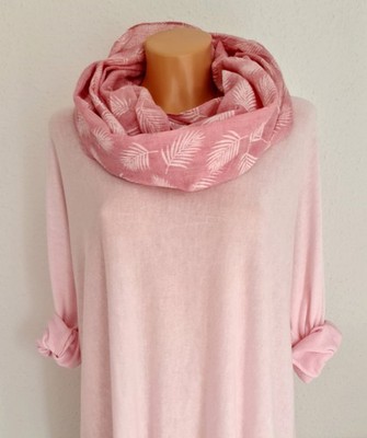 Blogger Loop Schal Halstuch Schlauchschal Baumwolle Viskose Blätter Rosa/Weiß