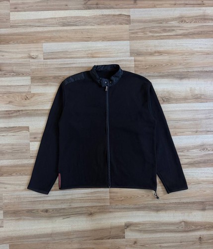Prada Sport, Vintage Prada Sport Linea Rossa Full Zip Cotton Nylon Cardigan Jacket Black Mens