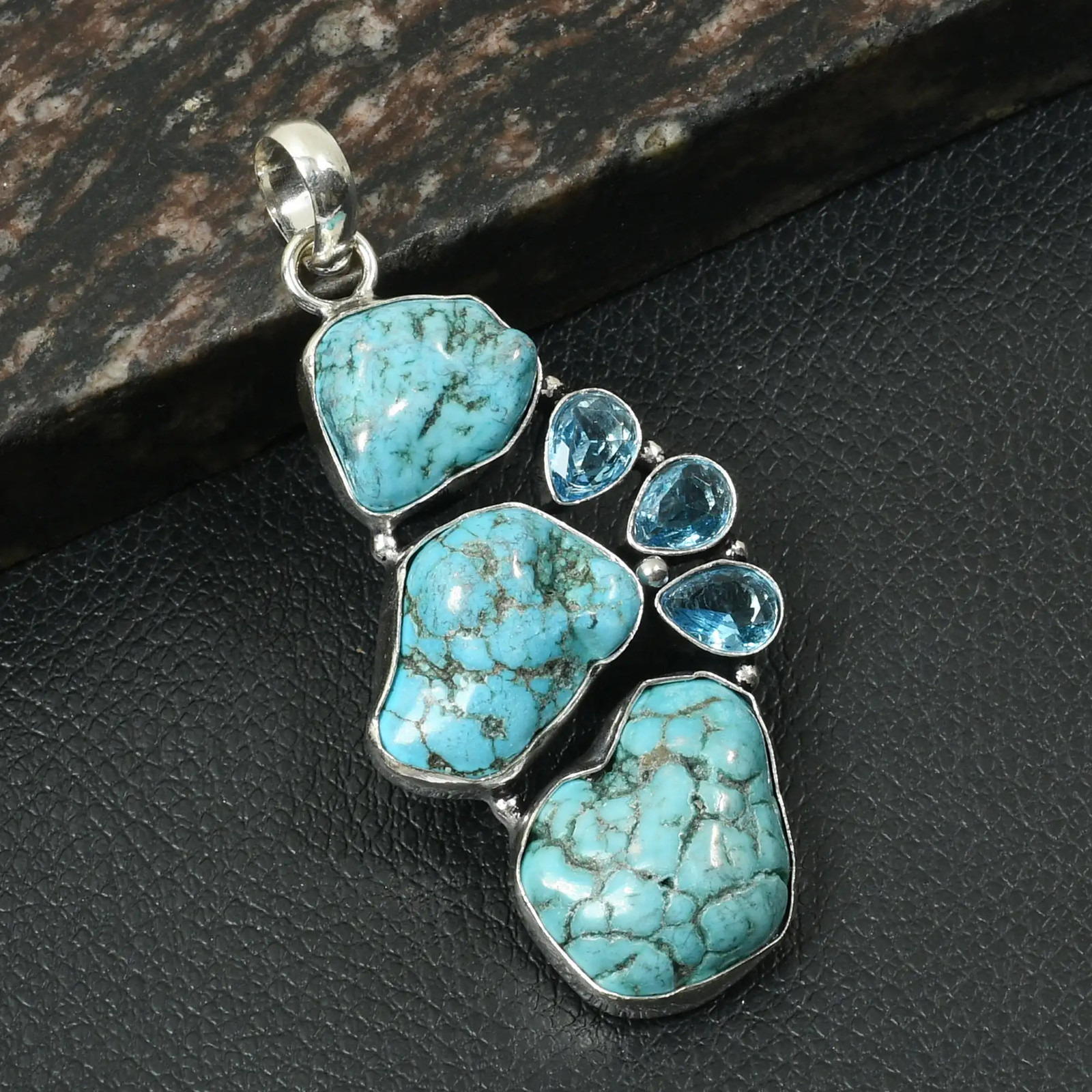 Turquoise Blue Topaz Gemstone Ethnic Handmade Pendant Jewelry 2.72