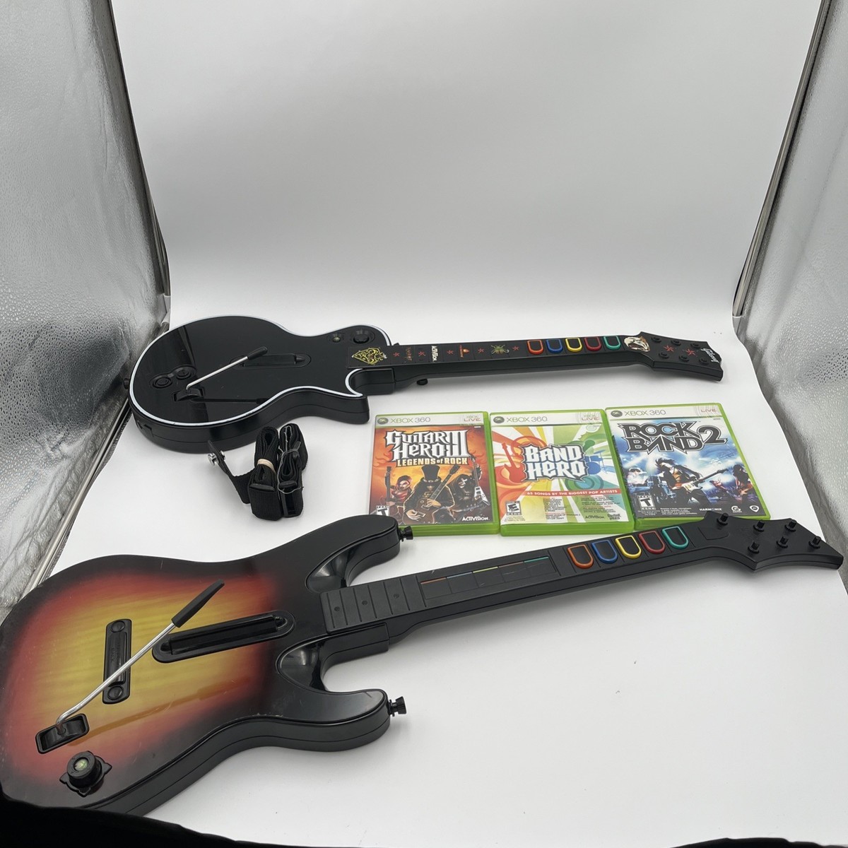 Xbox 360 Guitar Hero Legends of Rock Bundle w/ Games World Tour Dual  Strap Lot
