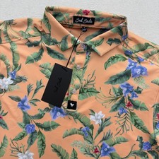 Bad Birdie Mens XXL 2XL Core Polo Orange Flora Fiesta Golf Shirt 4 Way Stretch