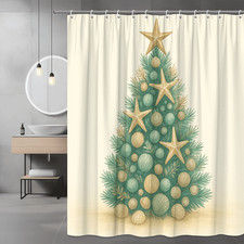 Christmas Tree Shower Curtain with Stars and Ornaments