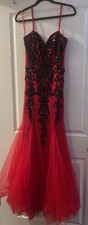 Red Black Formal Evening Gown with Beaded Embellishments  Spaghetti Straps