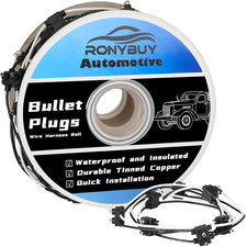 20X 2 Wire Pigtail Double Male Bullet Plugs Roll, 18 Gauge 2 Prong Wire Harness