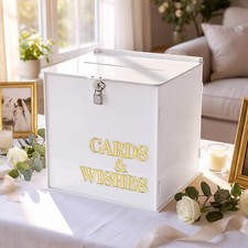 White Wedding Card Box Lock Acrylic Envelope Money Gift Case Reception Decor