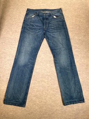 Levis 501 Original Fit Jeans Men 36x34 Blue Whiskered Denim Mid Rise Logo Cotton