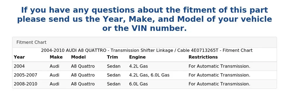 AUDI A8 QUATTRO 2004-2010 - Enlace de palanca de cambios de transmisión/cable 4E0713265T Foto 4 de 4