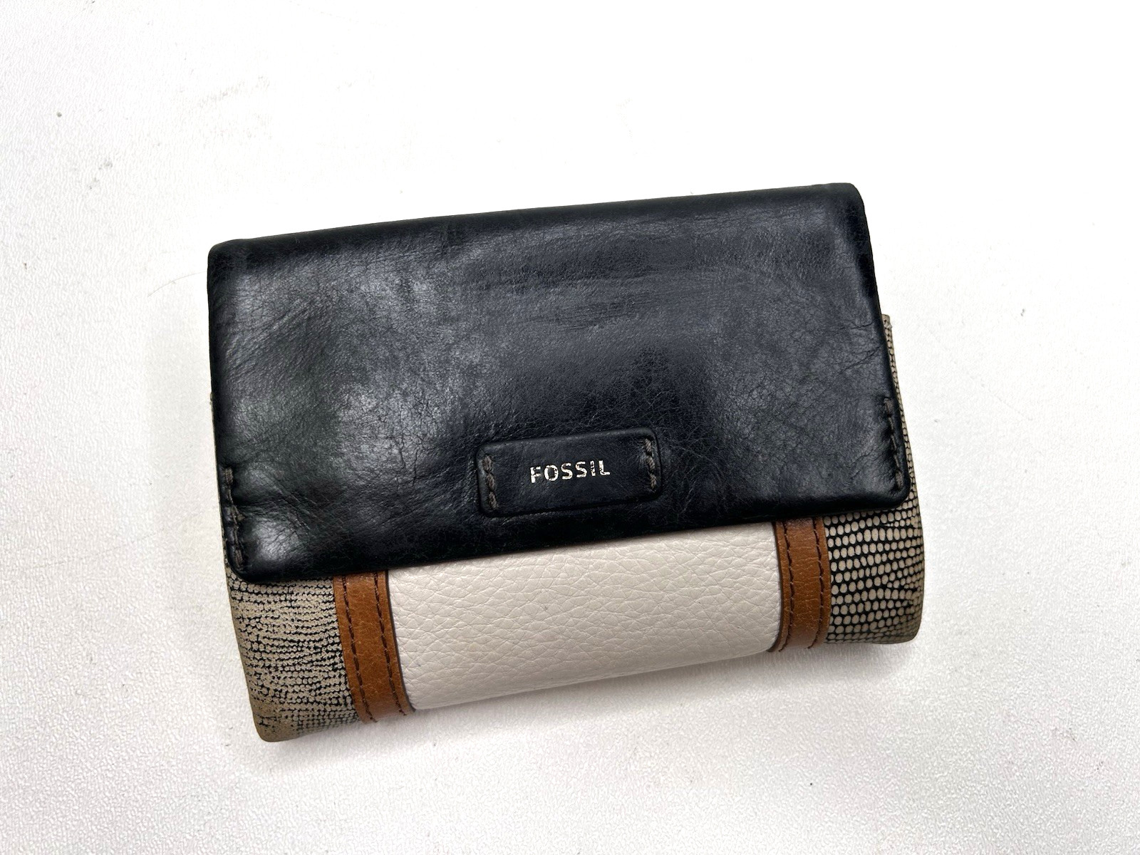 FOSSIL Ellis Multi Black Patchwork Brown Cream Wo… - image 1