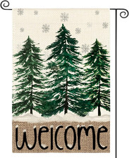 Welcome Christmas Garden Flag 12X18 Inch Double Sided Outside, Christmas Tree Wi