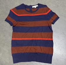 Ann Taylor Shirt Womens Size Small Striped Colorblock Short Sleeve Casual Top