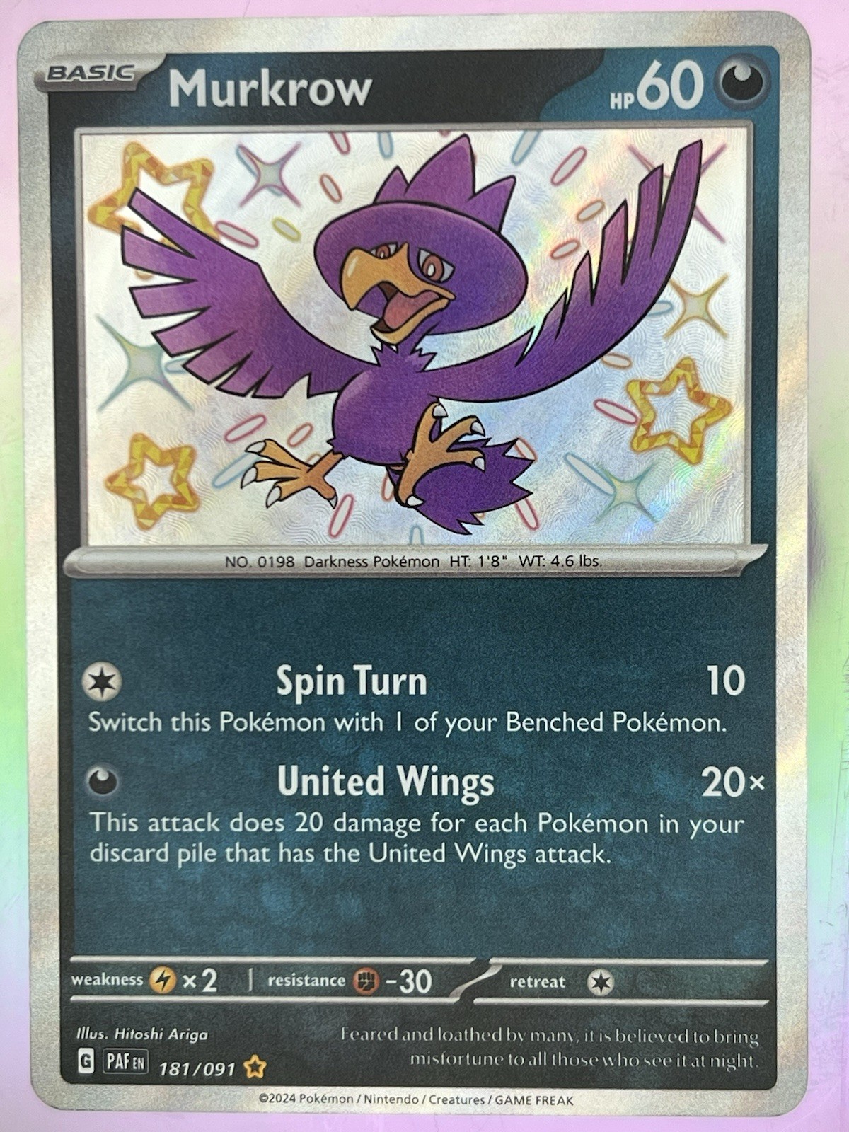 Murkrow 181/091 Sv: Paldean Fates Holo Shiny Rare TCG NM Pokemon