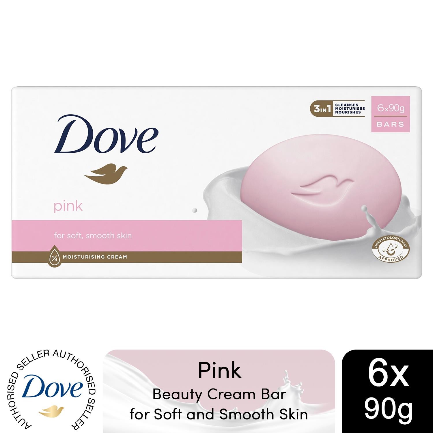 Dove Pink Moisturising Beauty Cream Bar for Soft & Smooth Skin, 6x90g