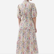 GAP Women's L Multicolor Puff Sleeve Floral Midi Shirt Dress Casual Outing Botan