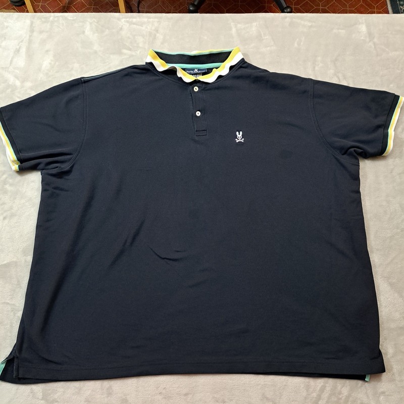 Psycho Bunny Polo Shirt XL Men's Size 4 Black Logo Pima Cotton
