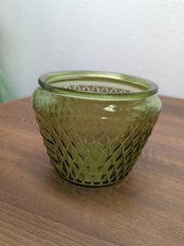 vintage avocado green glass bowl with a quilted diamond point texture