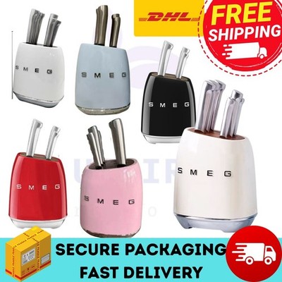 SMEG KNIFE BLOCK SET 7 PCS NEW STAINLESS STEEL MULTICOLOR - FREE DHL SHIPPING