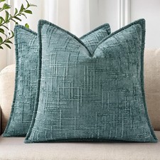 Chenille Throw Pillow Covers 18x18 Set of 2, Thick Textured Slubby Neutral De...