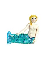 Vintage Handmade Nude Mermaid Sculpture Artwork Decor Clay