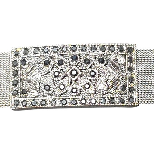 VTG Silver Tone Marcasite Watch-Like Mesh Bracelet w/Adjustable Buckle Closure - Picture 2 of 7