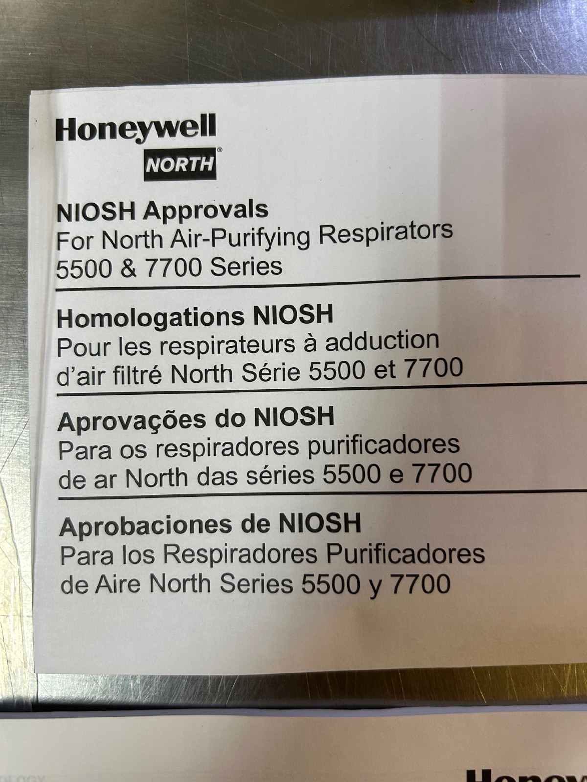 HoneyWell Half Mask 5500 7700 Respirator NIOSH North Protection Z7781P100M