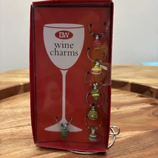 Boston Warehouse Wine Charms Markers Set Of 6. Christmas Ornaments- 2011 -New!