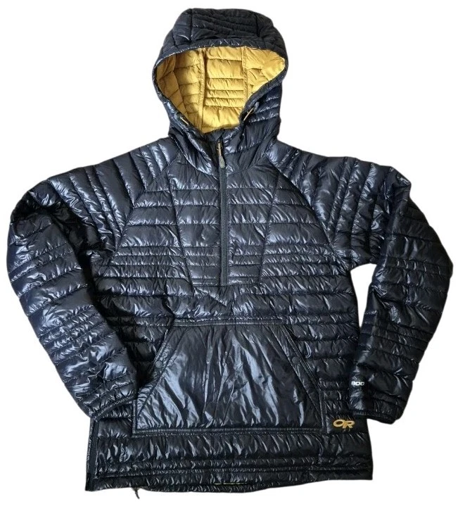 Outdoor Research 800 Down Baja Pullover Puffer Jacket Dark Blue/yellow Sz Small