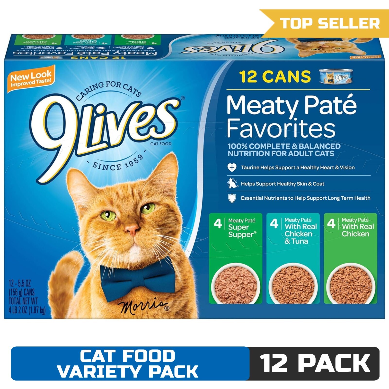 9Lives Paté Favorites Wet Cat Food Variety Pack, 5.5 Ounce (Pack of 12)
