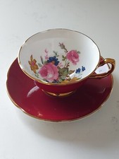 Argyle Cup & Saucer Burgundy Floral Fine Bone China Vintage Made In England 