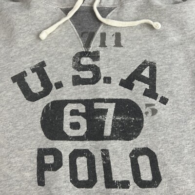 POLO RALPH LAUREN Pullover V Hoodie Men's Large RL 67 Gray Cotton