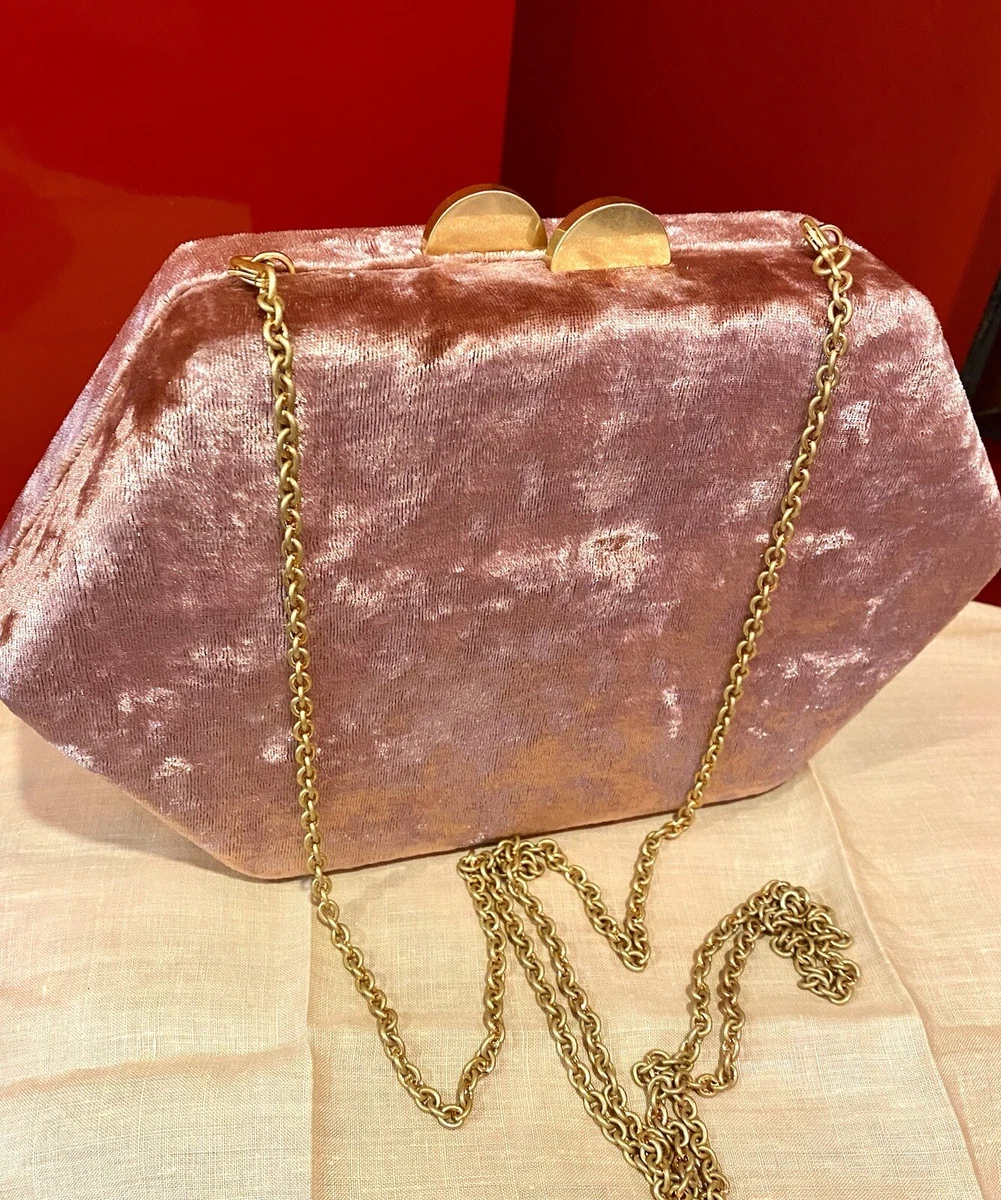 KAYU SLOANE Crushed Velvet Clutch Crossbody Brass Clasp DUSTY ROSE