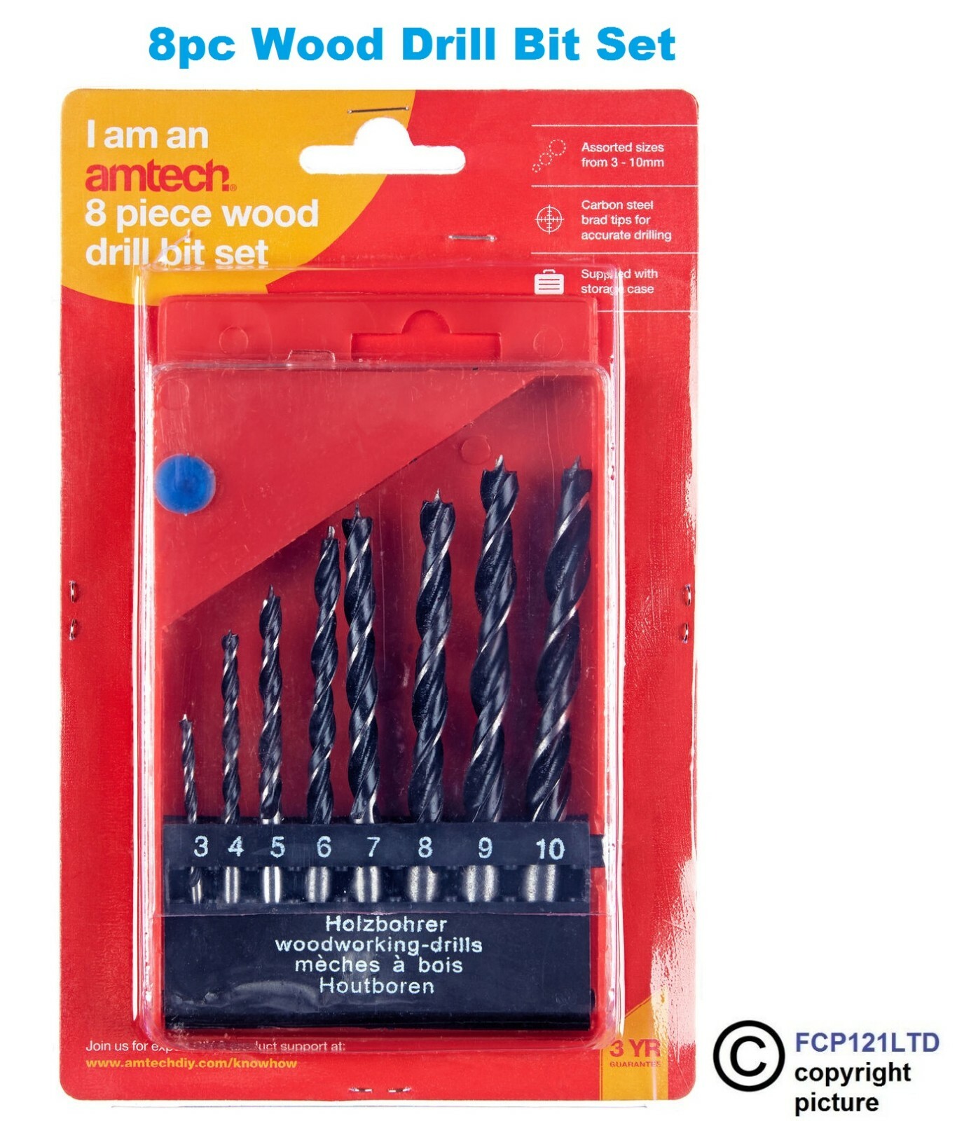 Amtech Wood Drill Bit Set 8pc - F1500 