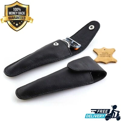 HARYALI LONDON Genuine Leather Razor Pouch Travel Case Safety Razor Cover for Men Grooming