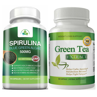 Spirulina Algae Immune Support & Green Tea Extract Weight Management 60 Capsules
