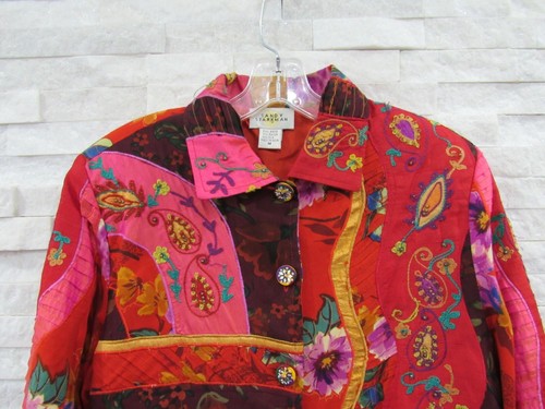 Sandy Starkman Red Pink Art-to-Wear Embroidered Floral Paisley Unusual Jacket M - Picture 2 of 8