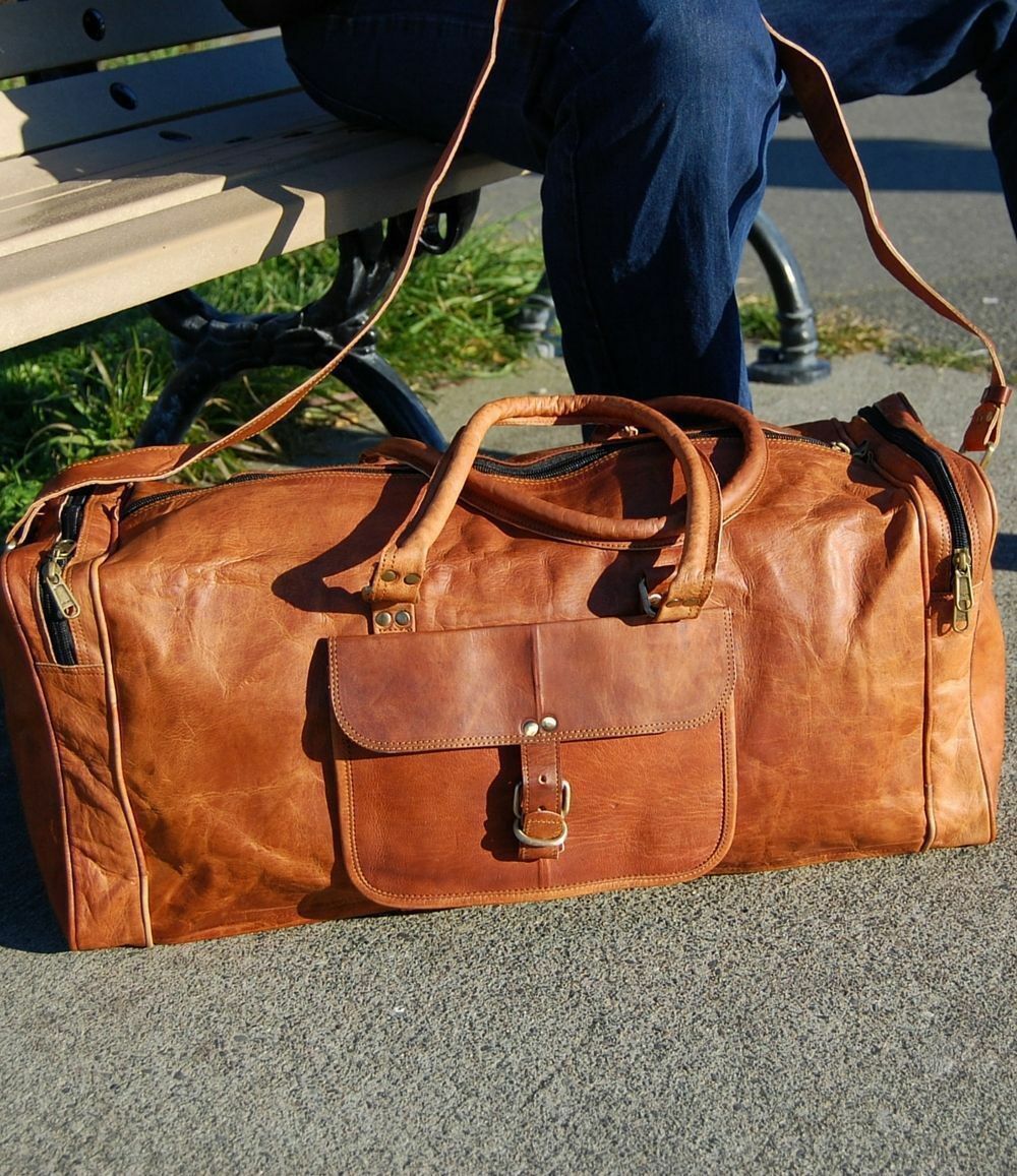 Vintage Leather Duffel Bag for Travel Gym Weekend Overnight Carry On Luggage