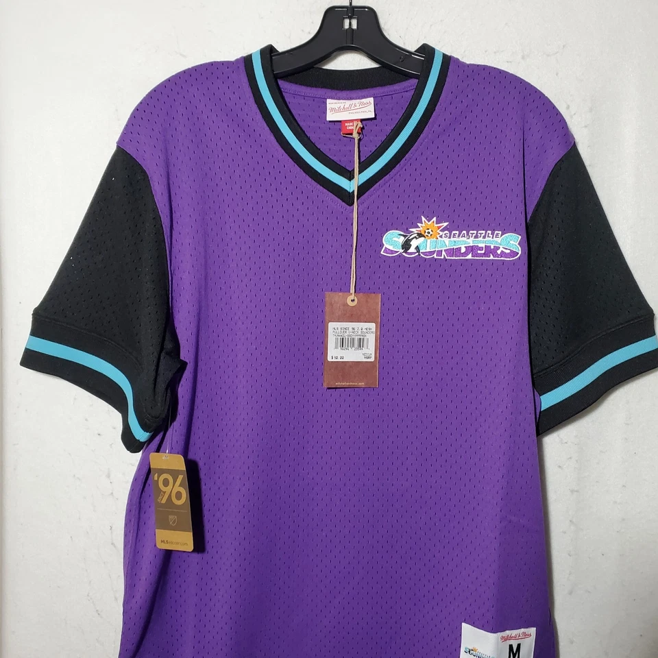 Camiseta deportiva de malla Seattle Sounders para hombre mediana Mitchell & Ness púrpura con cuello en V Foto 3 de 4