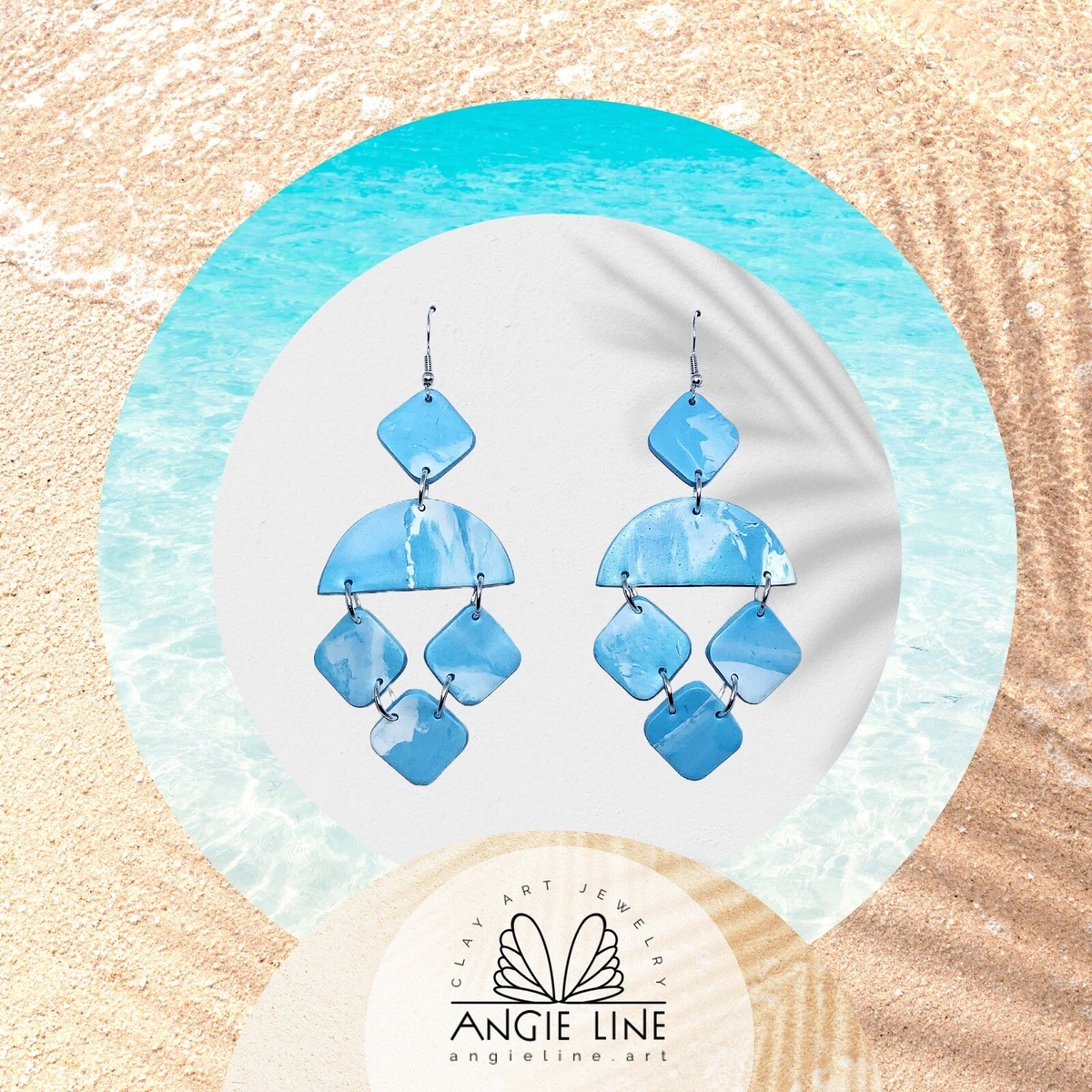 BLUE SKY by Angie Line Clay Art Jewelry Polymer Clay Handmade Statement  Earrings | eBay