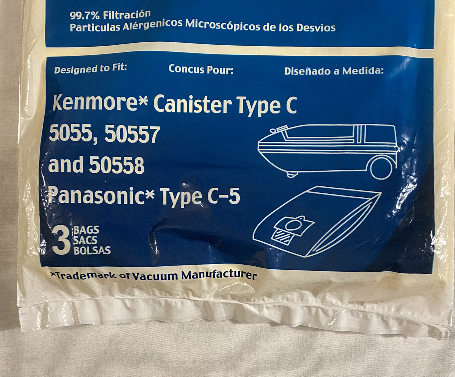 Vacuum Bags x 3 Kenmore Canister Type C, 5055 50557 & 50558 Panasonic