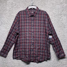 Tasso Elba Shirt Mens XL 17.5 Button Up Red Grey Plaid Long Sleeve Collar Casual